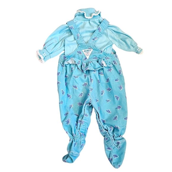 VTG Oshkosh Baby Girl 3 6 Months Blue Corduroy Vestback Bibs Overalls Set‎ USA - Picture 3 of 14